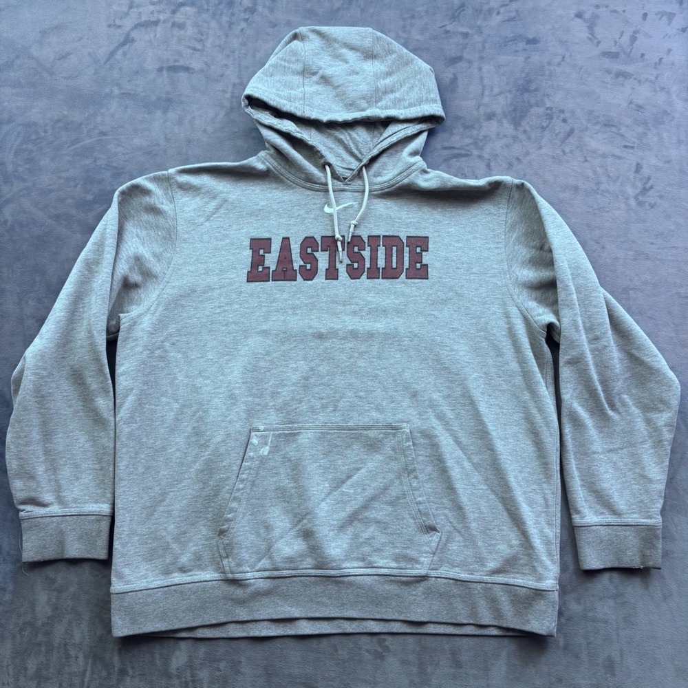 Nike Eastside Hoodie Mens XXL Gray Fleece Pullover Burgundy Graphic Swoosh Logo